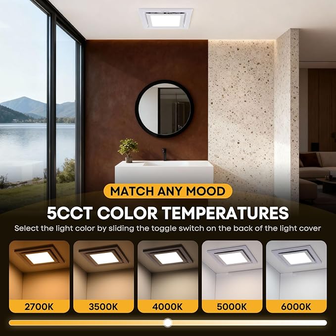 Bathroom Exhaust Fan with Light 10" Ultra Quiet 1.0 Sones, Exhaust Fan Mounting - Image 3