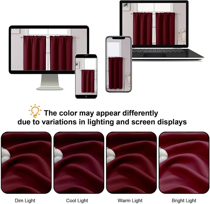 Chyhomenyc Short Burgundy Curtains 24 Inch Length, Small Kitchen Curtain Rod - Image 7