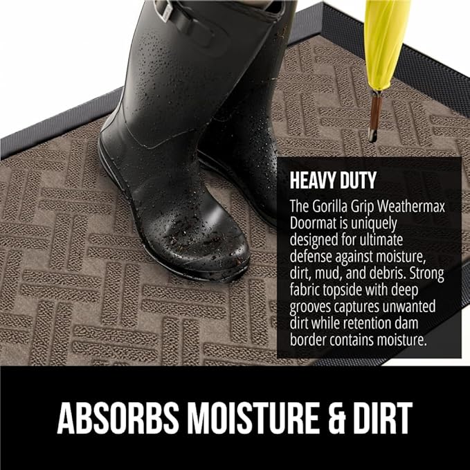 GORILLA GRIP 100% Waterproof All-Season WeatherMax Doormat, US Designed Natural - Image 5