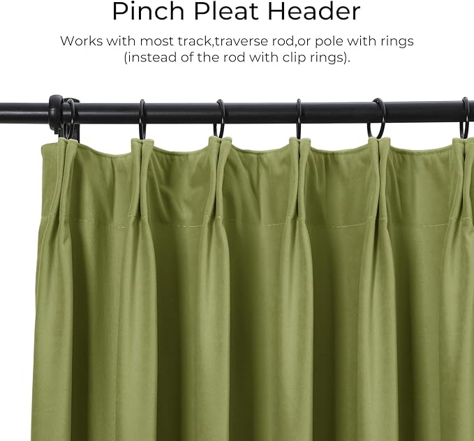 TWOPAGES Luxury Velvet Curtain Pinch Pleated Grass Green Curtain 102 inch Long - Image 2