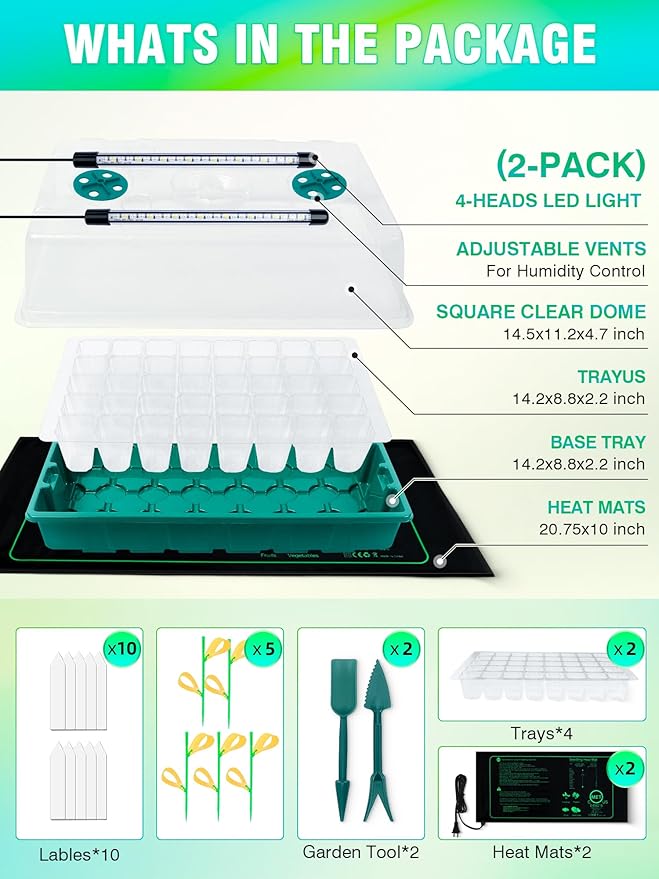 Seed Starter Tray with Grow Lights and Heat Mat, 3-in-1 Soil Meter, 80-Cell - Image 3