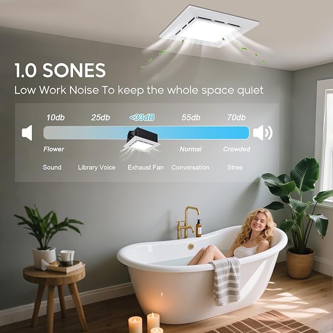 12" Bathroom Exhaust Fan with Light Ultra Quiet Ventilation Fan Combo 1.0 Sone - Image 5