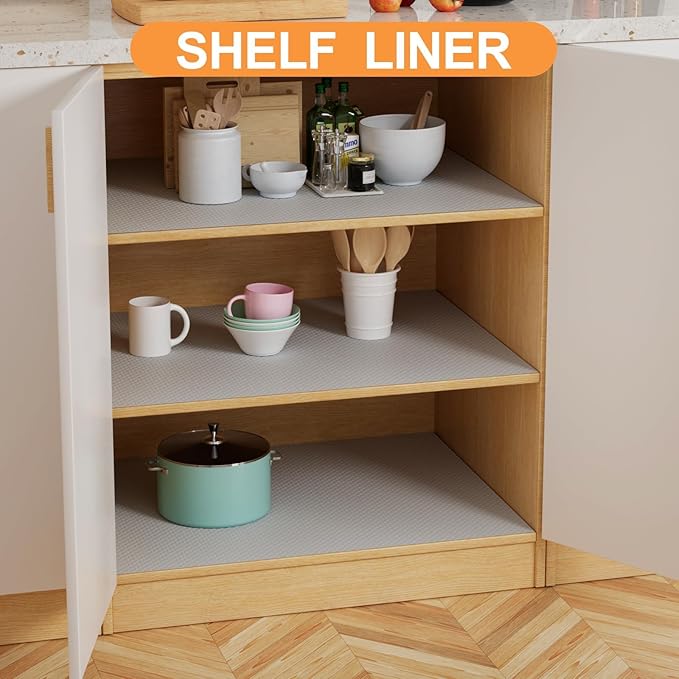 FLPMIX Wide Cabinet Shelf Liner: Waterproof Under Sink Mats Light Grey 19" x - Image 2