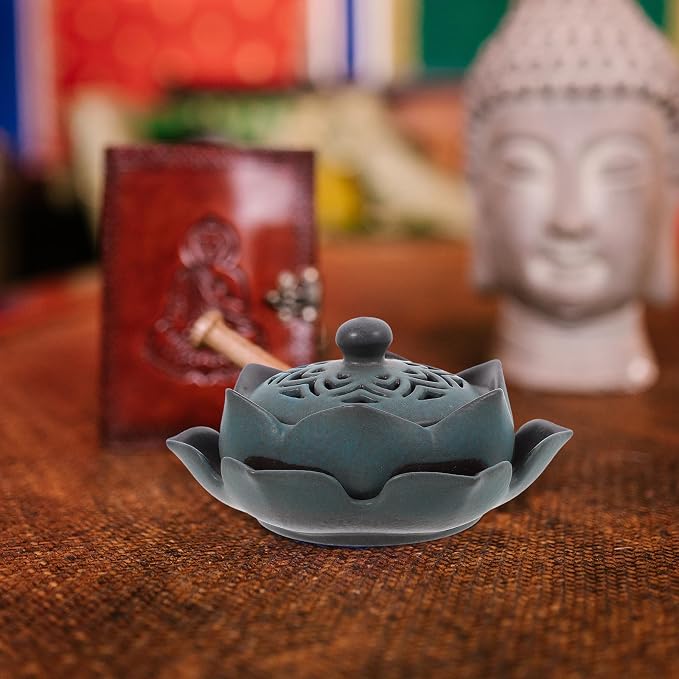 Happyyami Vintage Ceramic Lotus Incense Holder Censer - Image 6