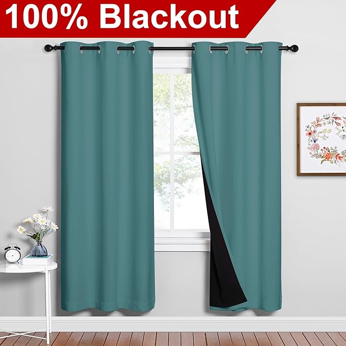 NICETOWN Sea Teal Full Shade Curtain Panels, Sea Teal, Pair of Thermal - Image 2