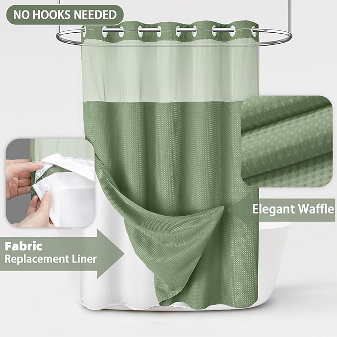 No Hook Shower Curtain and Liner Set - Image 3