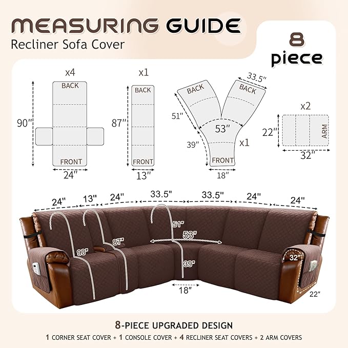Arfntevss Waterproof Recliner Sectional Couch Covers - Image 5