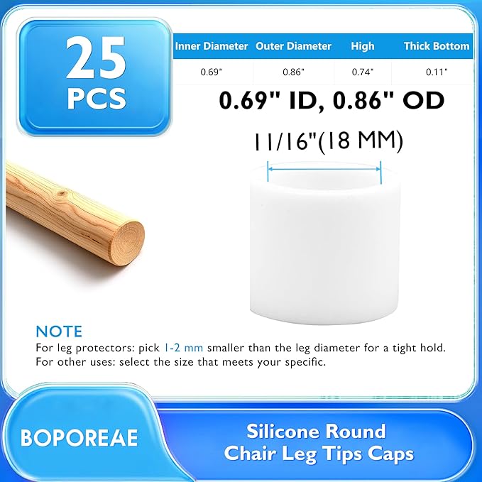 25 Pcs 11/16" Round Chair Leg Tips Caps, Silicone Rubber Furniture Leg Floor - Image 9