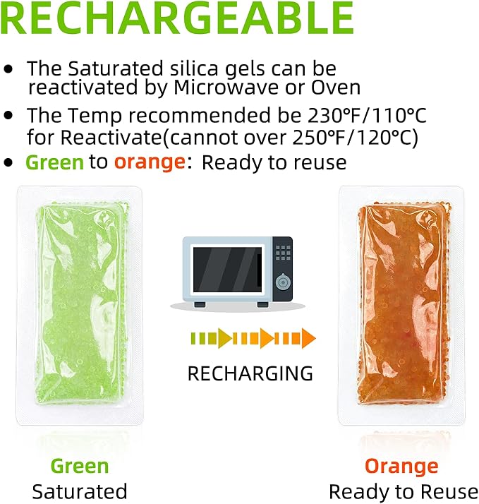 5 Packs 100 Gram Rechargeable Desiccant Packs, Moisture Absorbing Bag, Silica - Image 5