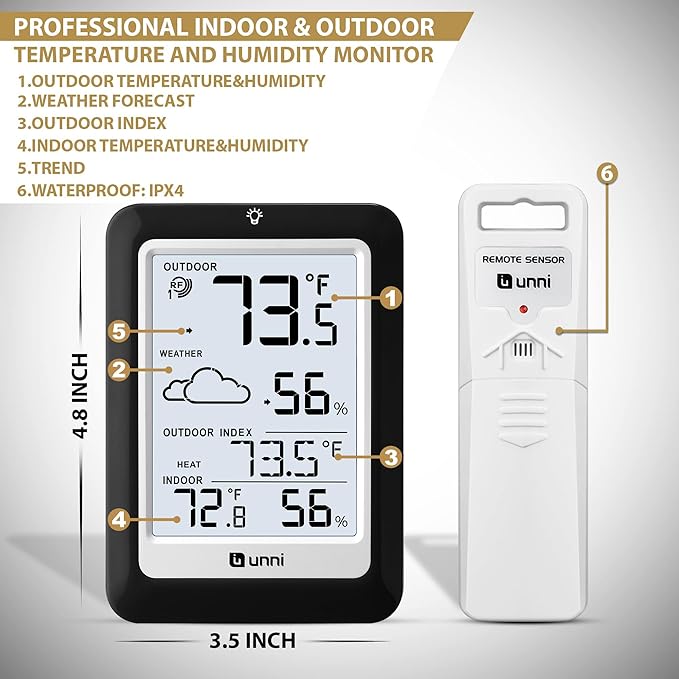 Indoor Outdoor Thermometer Hygrometer Wireless Weather Station, Temperature - Image 5