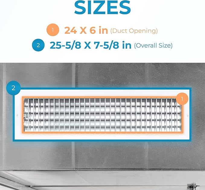 Aluminum 24 x 6 Air Vent Cover – Adjustable Grille - Image 3