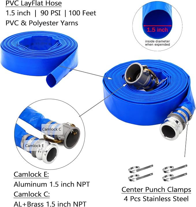 DAVCO 1.5" ID × 100 ft Pool Backwash Hose, Heavy Duty Reinforced Blue PVC Lay - Image 3
