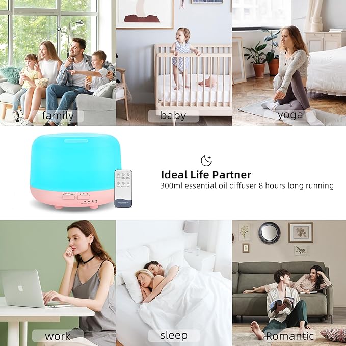 300ML Essential Oil Diffusesrs Remote Control, Aromatherapy Ultrasonic Diffuser - Image 6