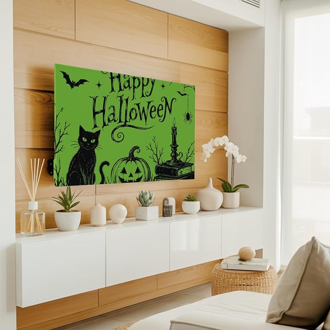 Happy Halloween Black Cat Pumpkin Indoor TV Cover, Elastic TV Screen Protector - Image 2
