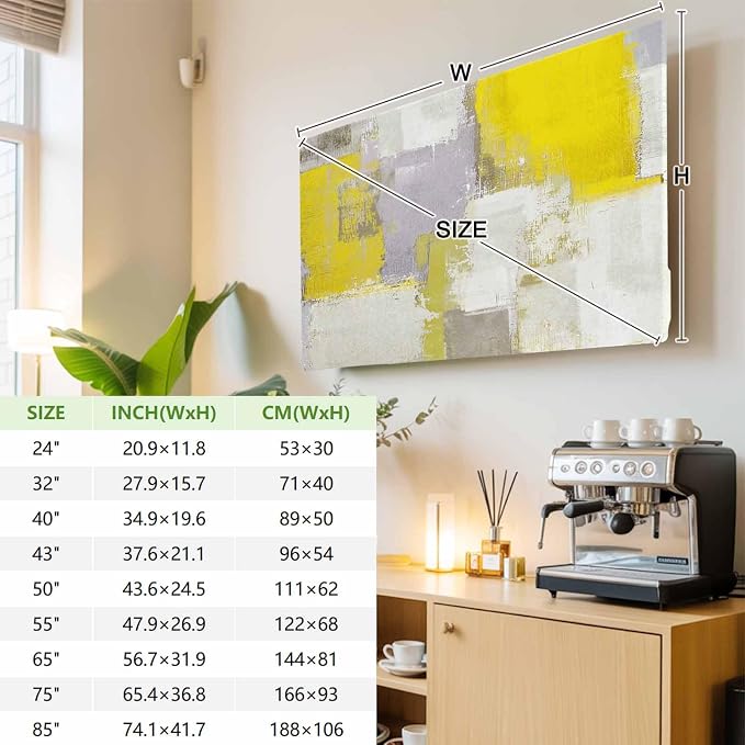 Abstract Yellow Gray Graffiti Indoor TV Cover, Elastic TV Screen Protector - Image 3