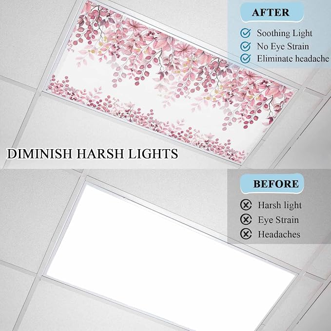 Fluorescent Light Covers for Ceiling Lights Pink Eucalyptus Leaves Magnetic - Image 8
