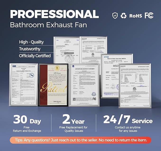 Bathroom Exhaust Fan with Switch, 2600RPM Upgraded Exhaust Fan 35dB Low Noise - Image 6