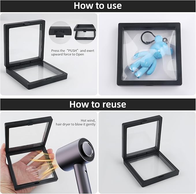 20 Pcs Black 3D Floating Display Case 3.5 x3.5X 0.8 inch, Challenge Coin Display - Image 4