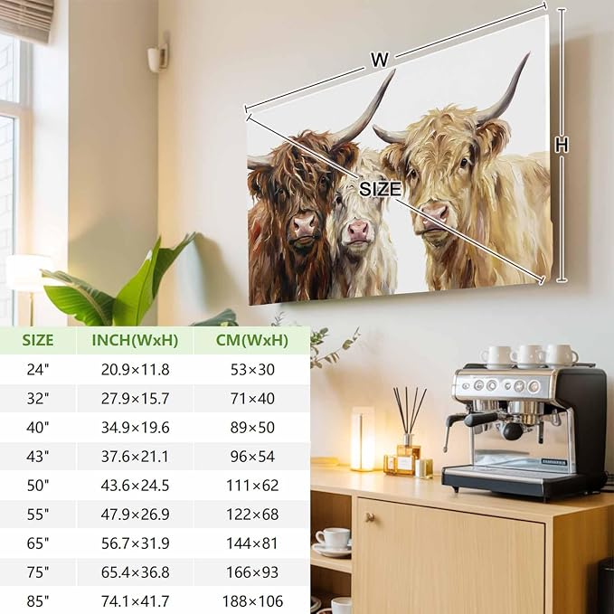 Farmhouse Highland Cows Indoor TV Cover, Elastic TV Screen Protector Watercolor - Image 4