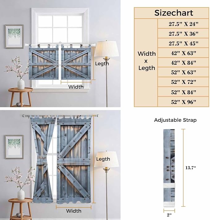 Farmhouse Wood Grain Kitchen Curtains 36 Inch Length, Small Window Curtains Tab - Image 8