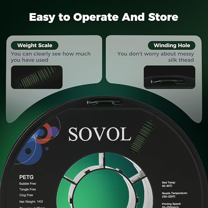Sovol 3D Printer PETG Filament 1.75mm 1KG, High Precision, Strong Toughness - Image 7