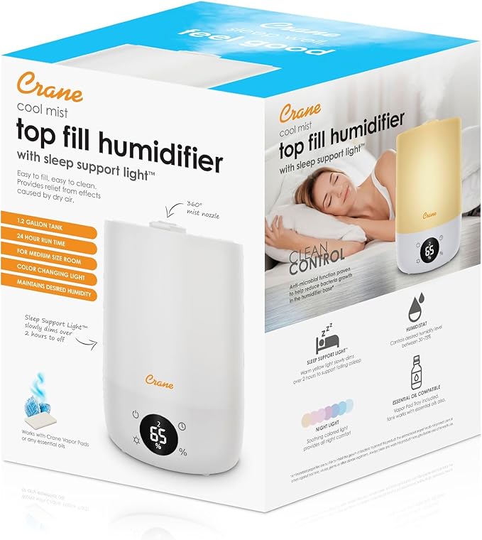 Crane Ultra-Quiet 3-in-1 Humidifier, Essential Oil Aroma Diffuser & Soothing - Image 10