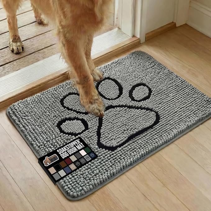 GORILLA GRIP SOAKSTOPPER Dog Door Mat, 30x20 Machine Washable Rug Absorbent by GorillaGrip