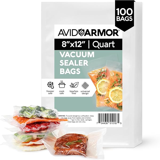 Avid Armor Vacuum Sealer Bags Quart 8x12 Inch 100 Pack by AvidArmor