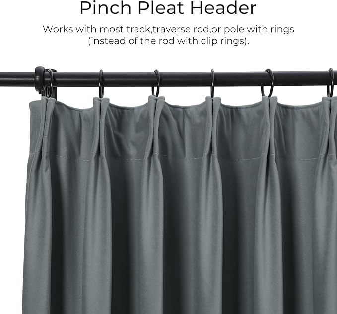 TWOPAGES Luxury Velvet Curtain Pinch Pleated Dark Grey Curtain 84 inch Long - Image 2