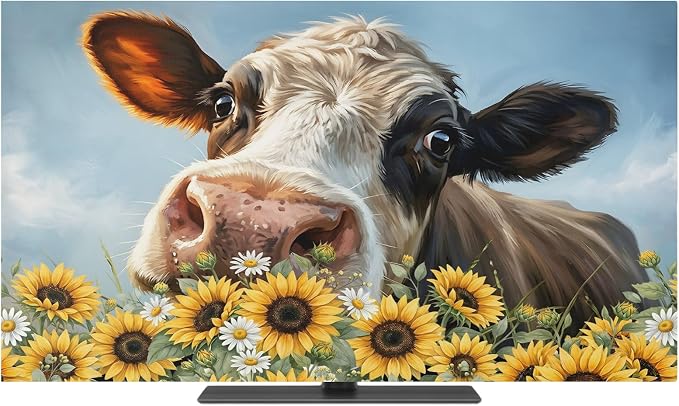 Farmhouse Animals Cow Indoor TV Cover, Elastic TV Screen Protector Sunflowers - Image 2