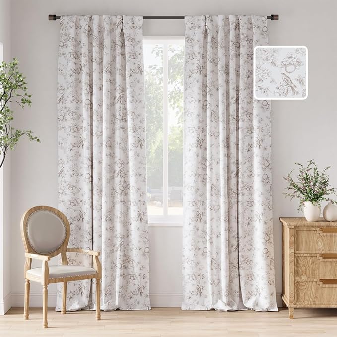 jinchan 95% Blackout Floral Curtains 96 Inches Long, Printed Flower Taupe by JINCHAN