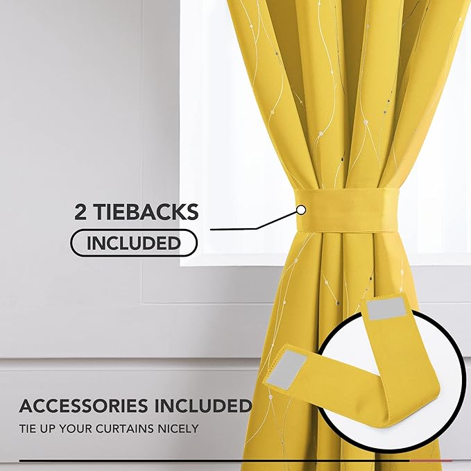 Deconovo Yellow Curtains, Modern Blackout Drapes, Thermal Insulated Soundoroof - Image 3