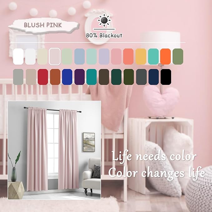 DONREN 96 Inch Length Cute Blush Pink Room Darkening Curtains, Light Pink - Image 4