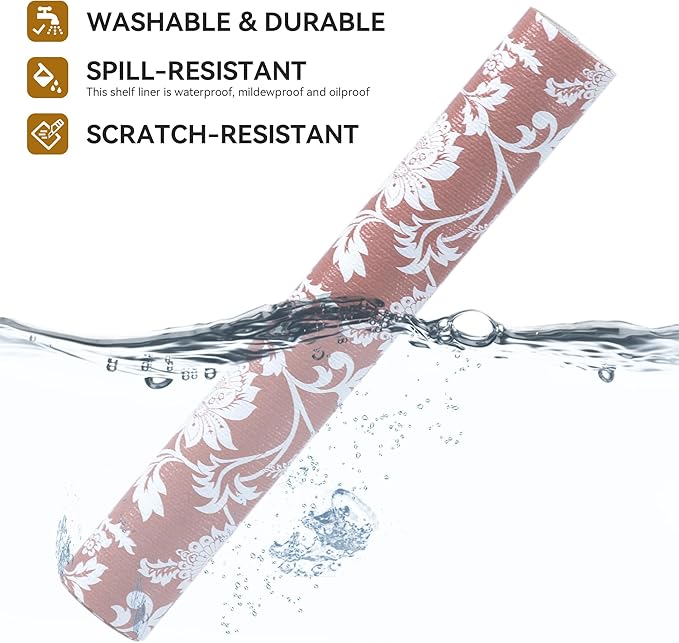 RAY STAR Shelf Liner, Non Adhesive Pink Floral Kitchen Cabinet Liner - Image 2