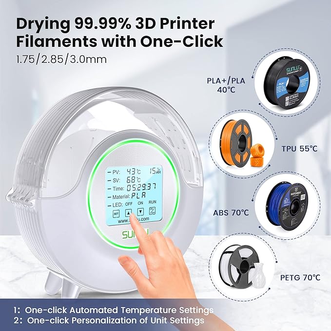SUNLU Official 3D Printer Filament Dryer S2, Temperature up to 70°C, Built-in - Image 5