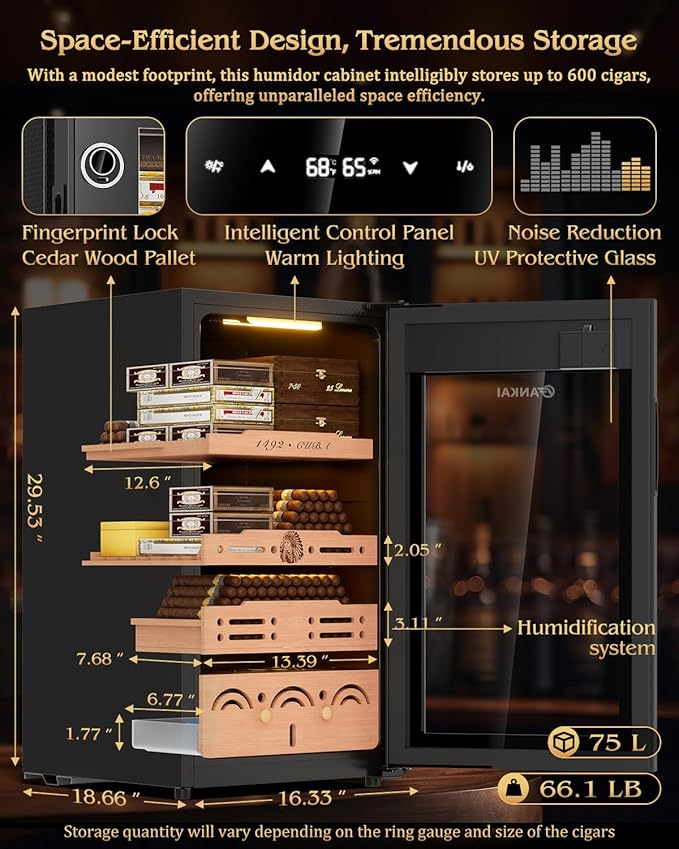 Electric Cigar Humidor Cabinet up to 600 Cigars, Temperature & Humidity Control - Image 3