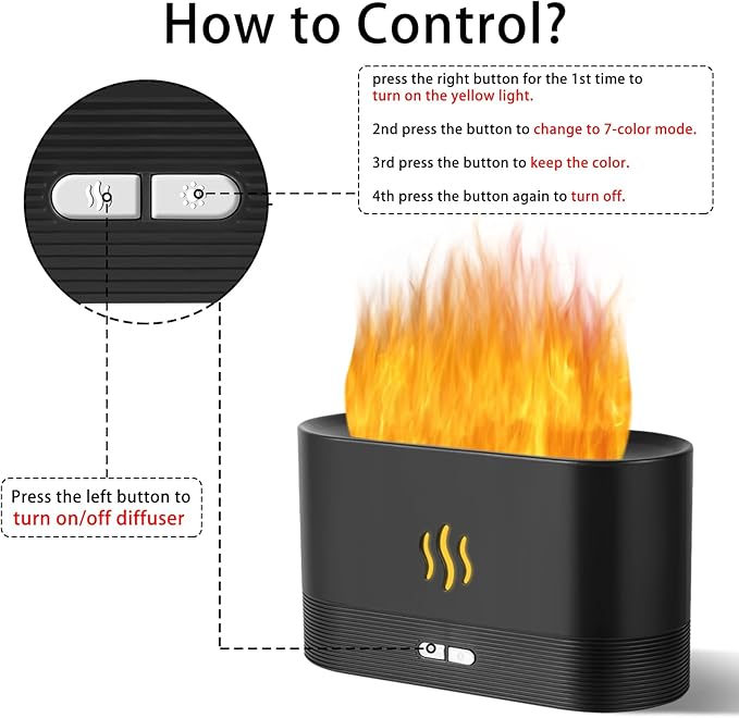Flame Diffuser Humidifier-Auto Off 180ml Essential Oil Diffuser-2 Modes - Image 2