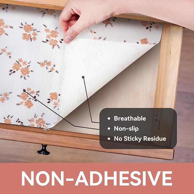 RAY STAR Shelf Liner, 18 Inch x 8 Feet Non Adhesive Floral Kitchen Cabinet Liner - Image 8