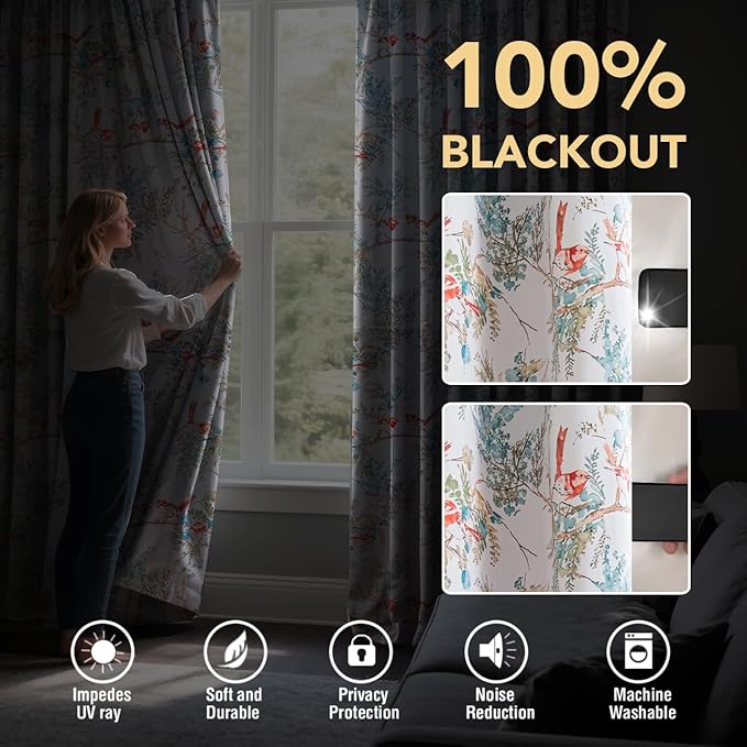 H.VERSAILTEX 100% Blackout Floral Curtains 84 inch Length 2 Panels Vintage - Image 3