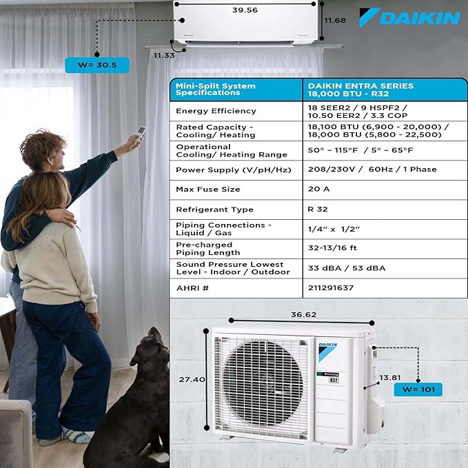 Daikin 18, 000 BTU 18 SEER2 Entra R32 Series Ductless Mini Split Heat Pump - Image 4