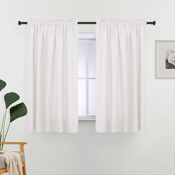 L.Z.E Privacy Sheer Curtains 45 Inch Length 2 Panels Set White Light Filtering by LZE