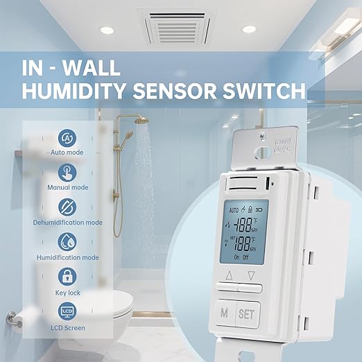 Humidity Sensor Switch, Ortis in-Wall Bathroom Fan Automated Control Switch - Image 2