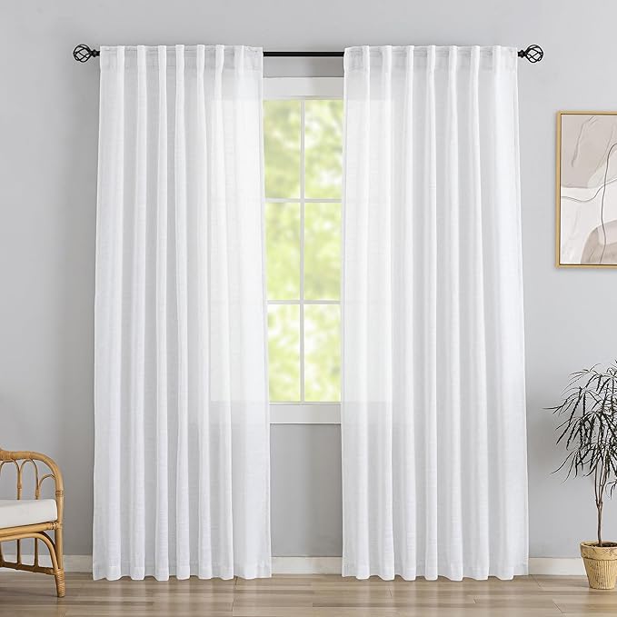 DONREN White Linen Back Tab Curtains 80 Inches Long 2 Panels by DONREN