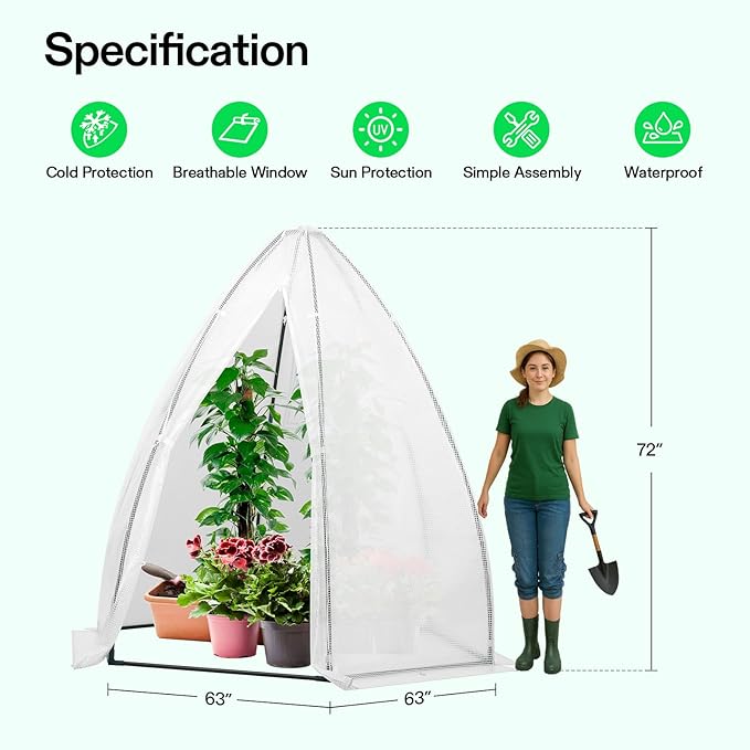 VIVOSUN Portable Mini Greenhouse 72x63x63-Inch Tent-Style Greenhouse, PE Cover - Image 2