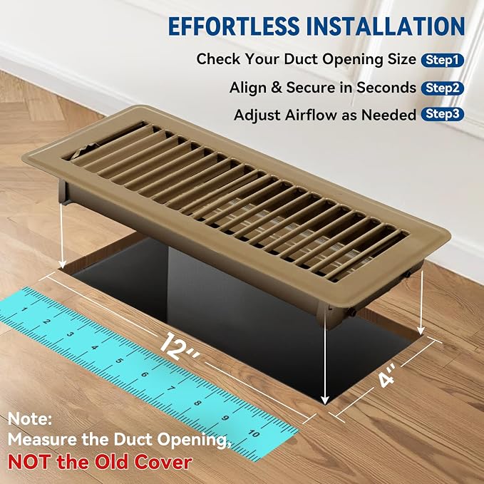 4" x 12" Floor Register Vent Covers 10-Pack, Walkable Powder-Coated Metal Vent - Image 5