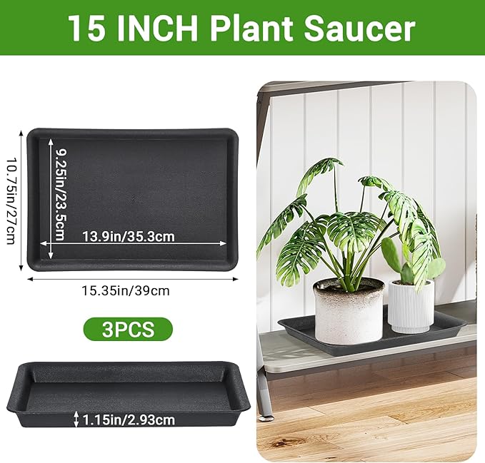 GREANER 3 Packs Plant Saucers Rectangular, Flower Pot Tray - Image 2