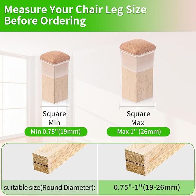 16PCS Silicone Chair Leg Caps, Square Felt Chair Pads, Barstool Desk Furniture - Image 5