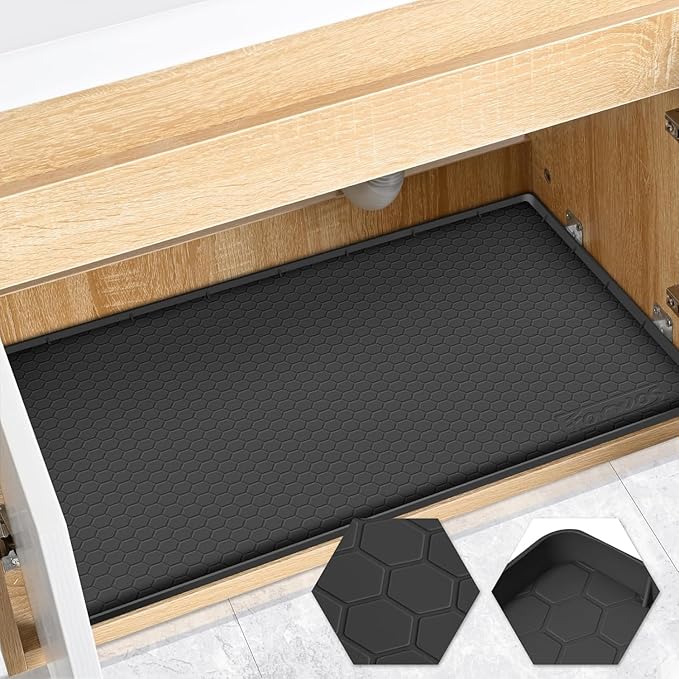 Waterproof Under Sink Mat 31" x 22", Silicone Cabinet Liner, Rubber Protector by FORWOS