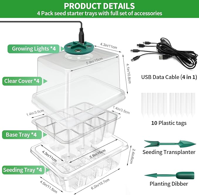 Seed Starter Tray with Plant Light, 2 Pack Grow Lights - Image 4