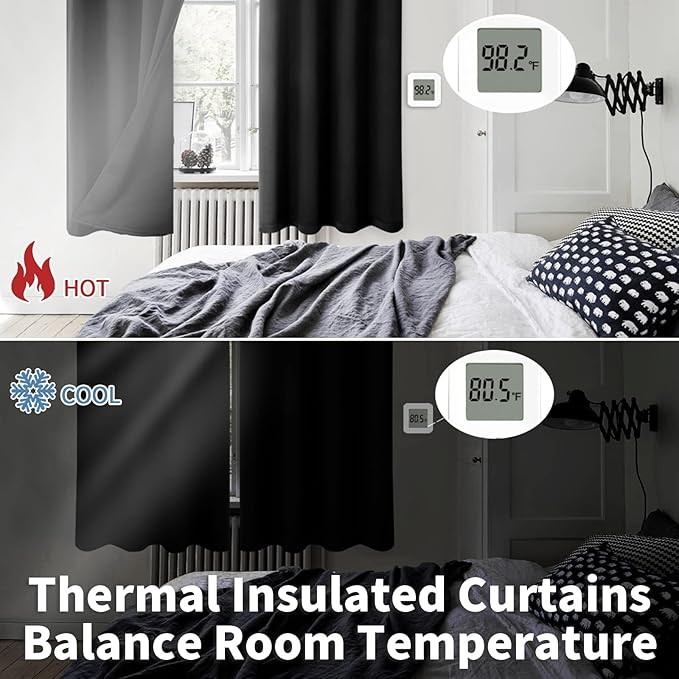 BGment Short Black Blackout Curtains 40 Inch Length 2 Panels, Thermal Insulated - Image 3